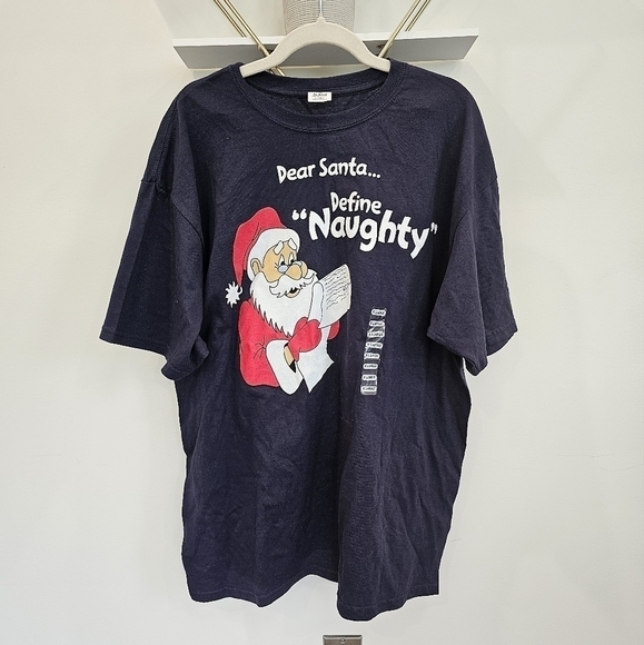 Hybrid New Dear Santa Define Naughty Men's Short Sleeve Graphic Holiday T-Shirt - Picture 2 of 6